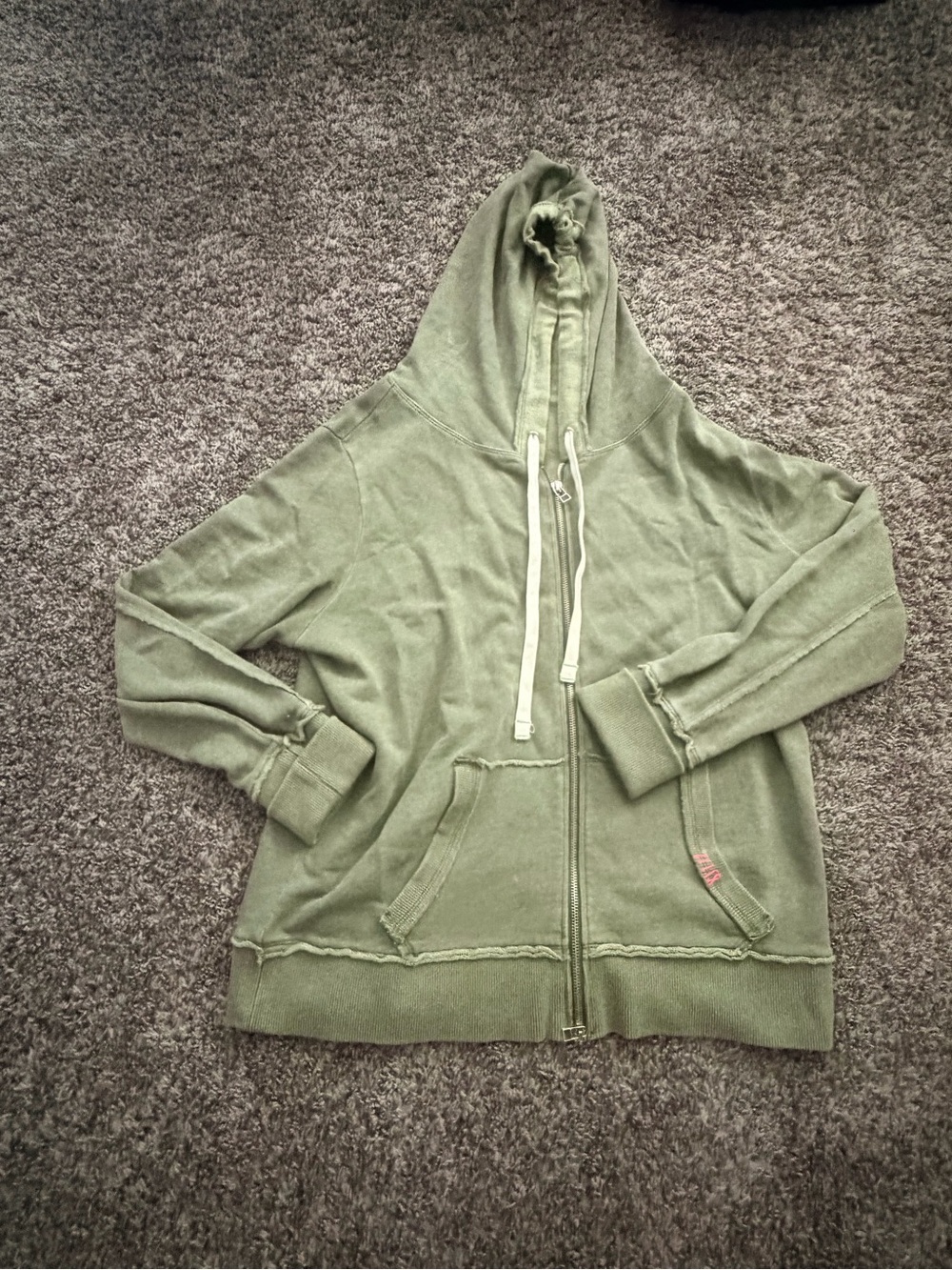 Sundance XL Sage Green Distressed Raw Edge Full Zip Hoodie